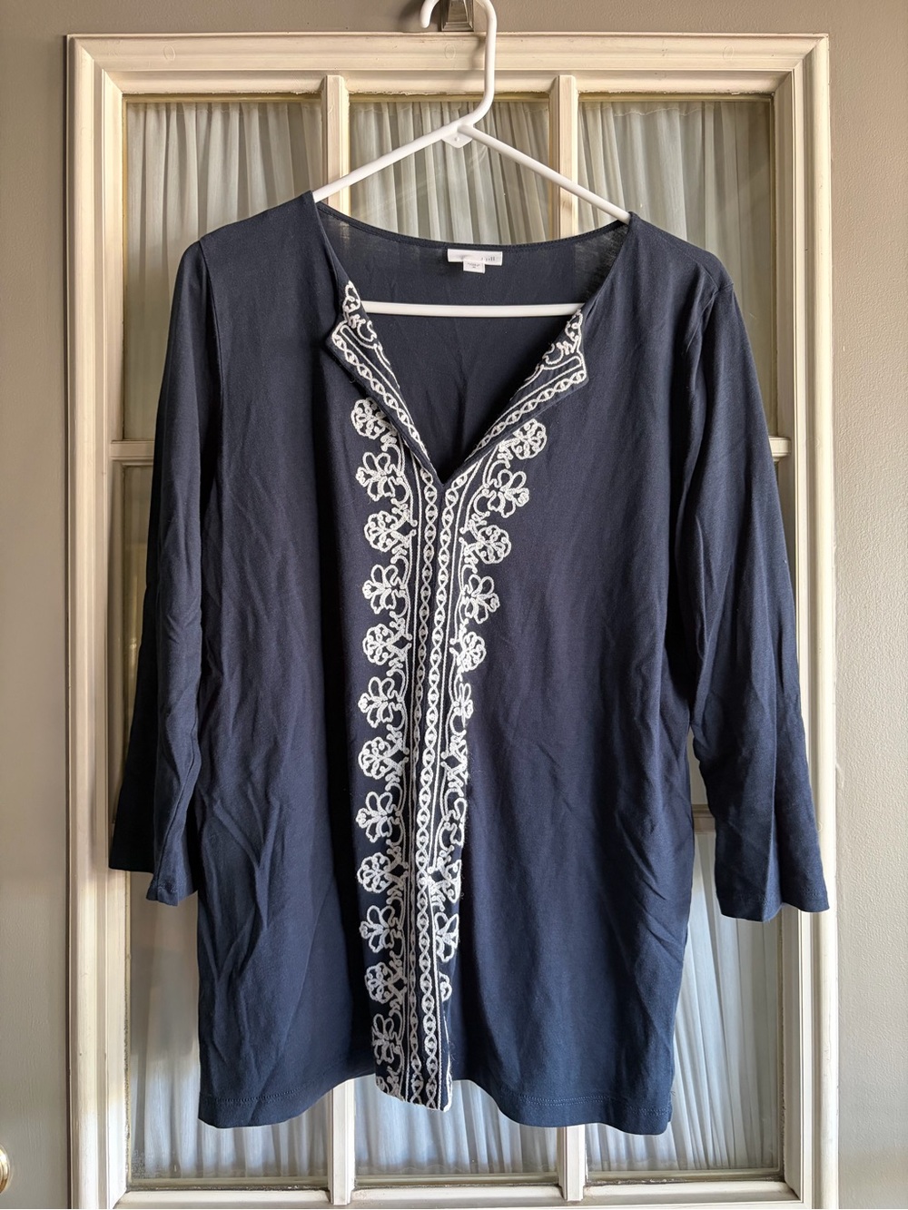 J. Jill Embroidered Navy Women's Tunic Top